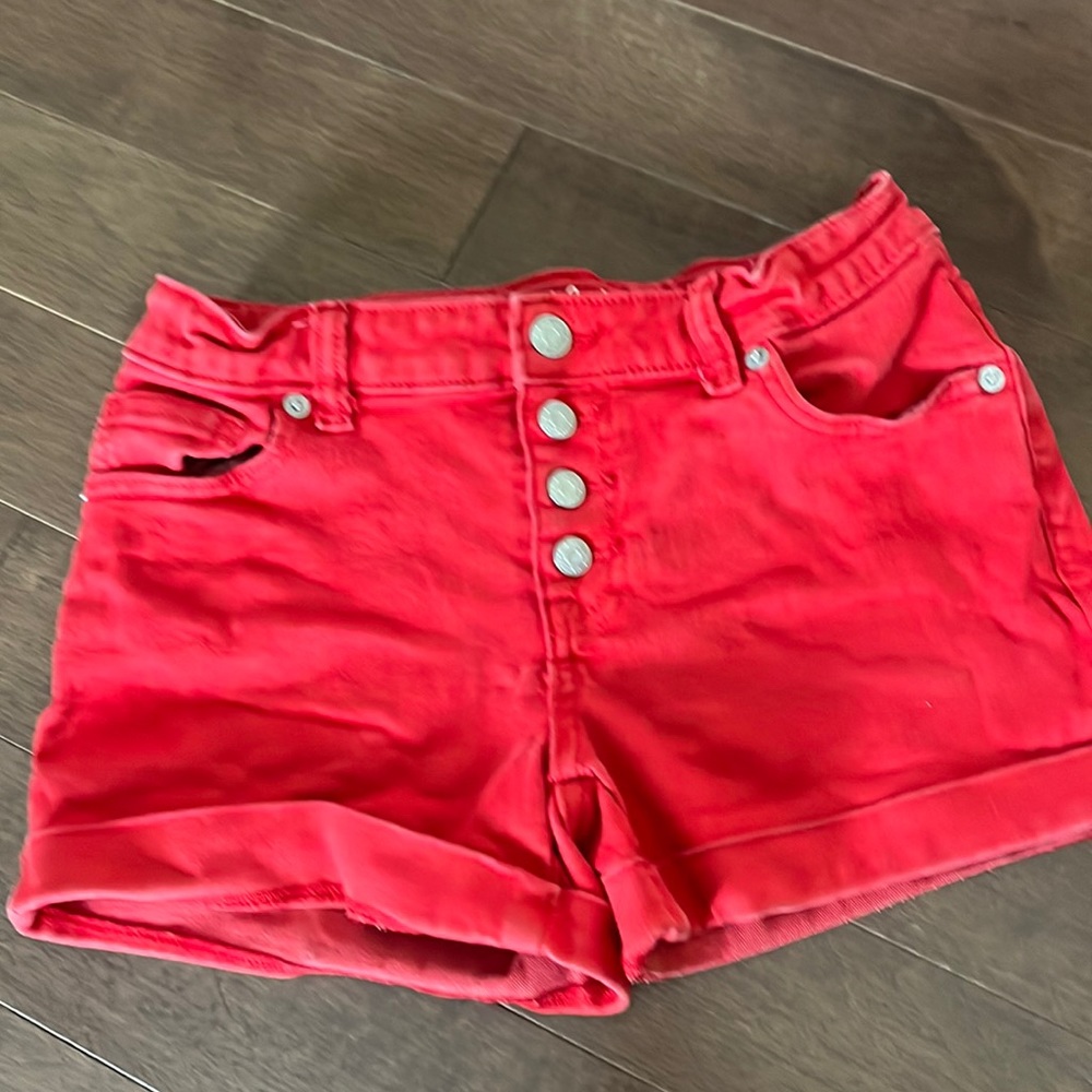 Red denim shorts